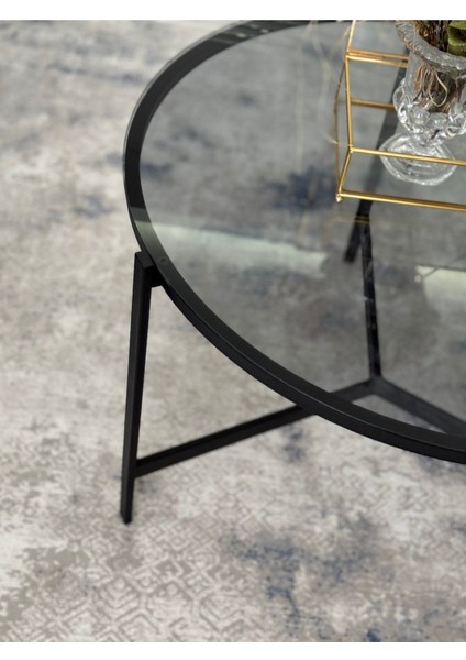 Asya Metal Camlı Orta Sehpa Siyah - Füme fırsatları