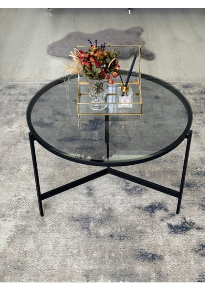 Asya Metal Camlı Orta Sehpa Siyah - Füme indirimleri