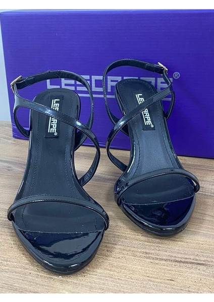 LES03 Renk Siyah Rugan Önü Arkası Açık Bantlı Kadın Topuklu Stiletto
