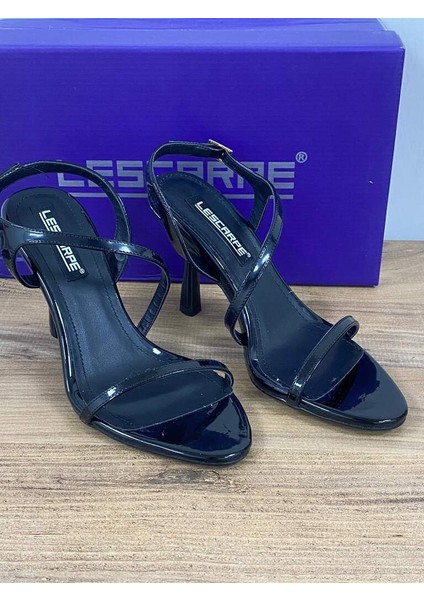 LES03 Renk Siyah Rugan Önü Arkası Açık Bantlı Kadın Topuklu Stiletto modelleri