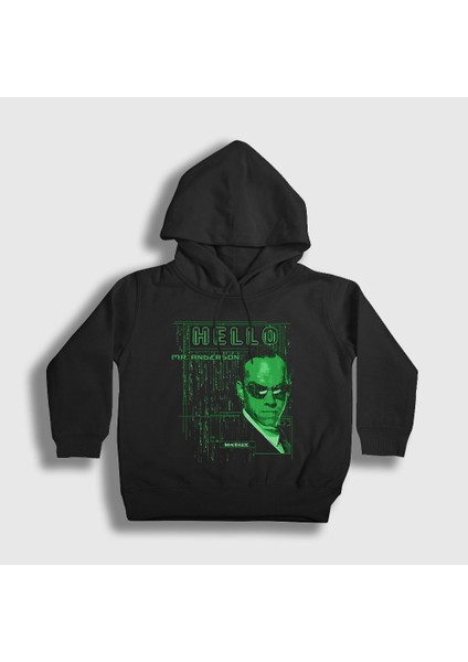 Unisex Çocuk Siyah Agent Smith Hello Film The Matrix Kapüşonlu Sweatshirt