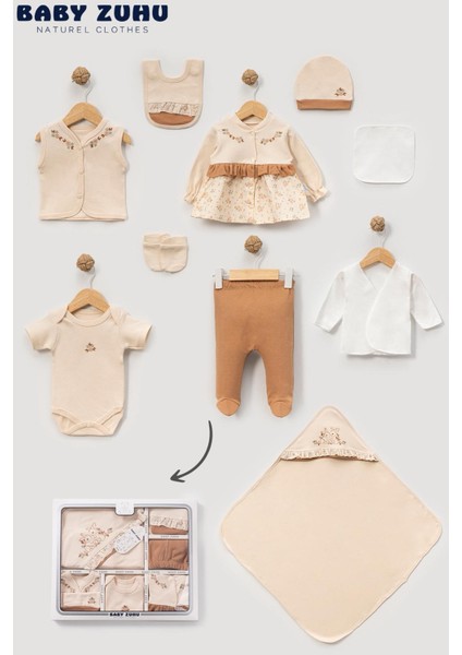 Kız Bebek Yenidoğan %100 Organik Pamuk Çiçek Nakışlı 10 Parça Hastane Çıkış Zıbın Seti fiyatları