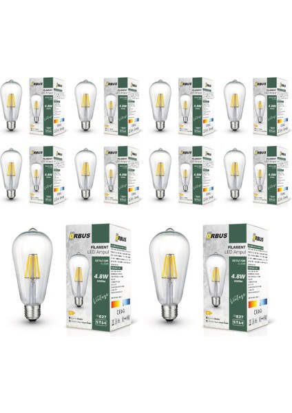 STB64 4.8W E27 LED Ampul Clear Beyaz Işık 600LM 10LU