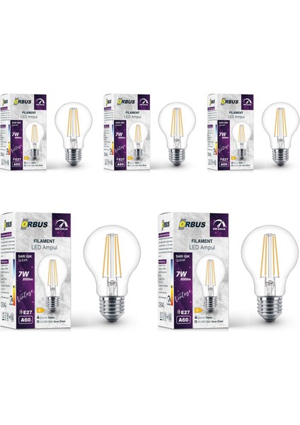 7W E27 Filament LED Ampul - Dim Edilebilir – DF60 5li