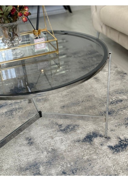 Asya Metal Camlı Orta Sehpa Gümüş - Füme fırsatları