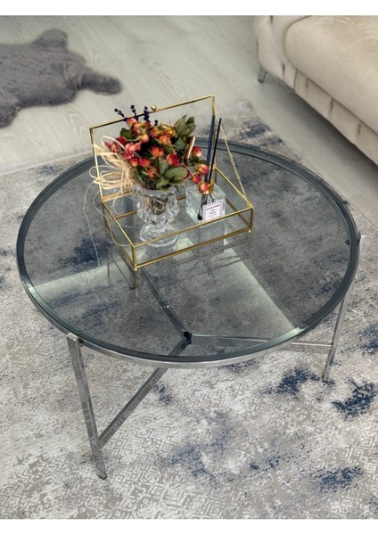 Asya Metal Camlı Orta Sehpa Gümüş - Füme indirimleri