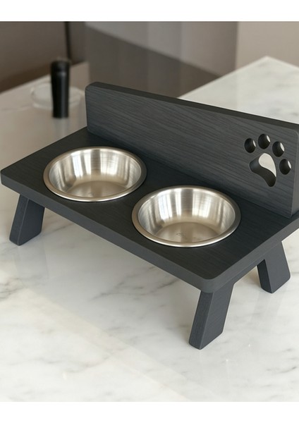 Ahşap, Çelik Kaseli Kedi- Küçük Irk Köpek Mama ve Su Kabı