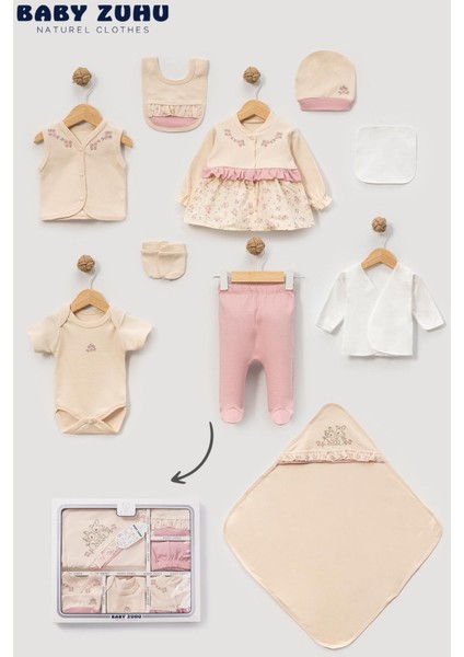 Kız Bebek Yenidoğan %100 Organik Pamuk Çiçek Nakışlı 10 Parça Hastane Çıkış Zıbın Seti fiyatları