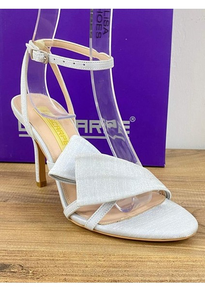 LES04 Renk Gümüş Gri Önü Arkası Açık Bantlı Kadın Topuklu Stiletto