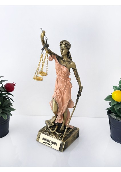 Adalet Heykeli – Gümüş-Bej Themis Biblo | Avukat ve Hukukçu Hediyesi Dekoratif Obje