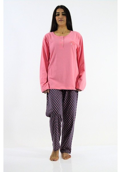 Yaka Düğmeli Interlok Pijama Takımı
