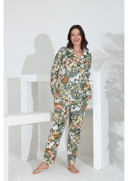 %100 Pamuk Uzun Kol Önden Düğmeli Kadın Pijama Takımı 98242 fiyatları
