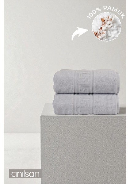 2'li Gri Greek El Havlusu - 50x90 Cm, 225 Gr, %100 Pamuk, Spa Ve Otel Havlusu, Günlük Kullanıma Uygun
