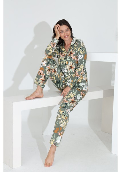 %100 Pamuk Uzun Kol Önden Düğmeli Kadın Pijama Takımı 98242 fırsatları