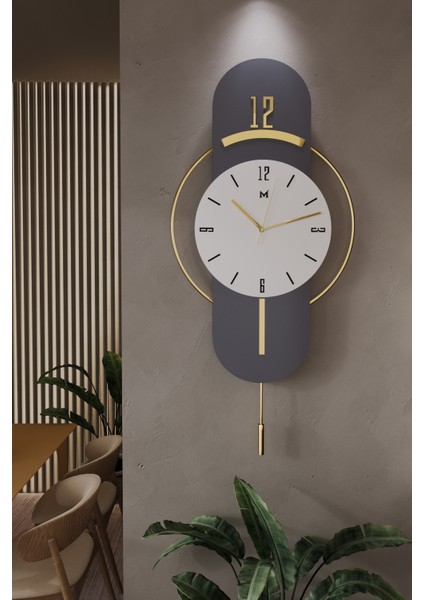 Lacivert Milano-Led Yok (Sarkaç Otomatik Değil )- Time Modern Dekoratif Metal Camlı Duvar Saati