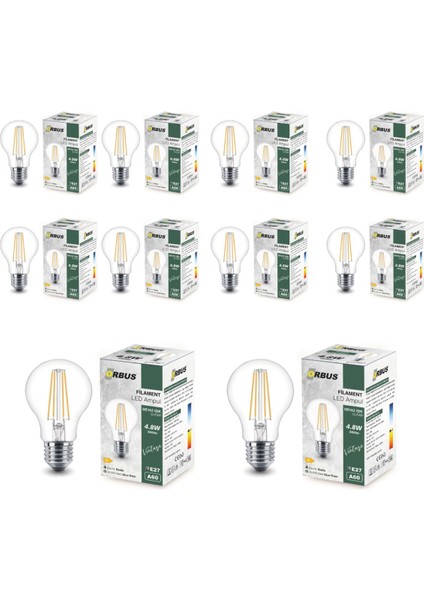 B60 4.8W E27 LED Ampul Clear Beyaz Işık 600LM 10LU