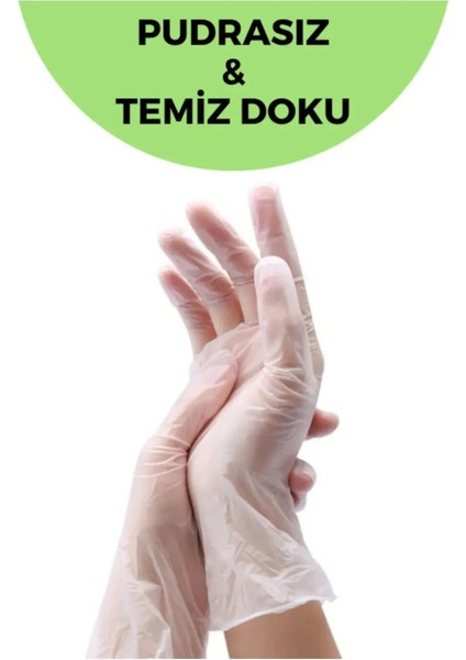 1 Koli Vinil Şeffaf Pudrasız Eldiven M Beden (Medium) (20) Adet