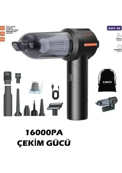 Auhma Ahv-06 16.000PA Katlanabilir 3 Kademeli Kablosuz Araç Içi Süpürge Profesyonel Ultra Çekim Güçlü Mini Araç Süpürgesi