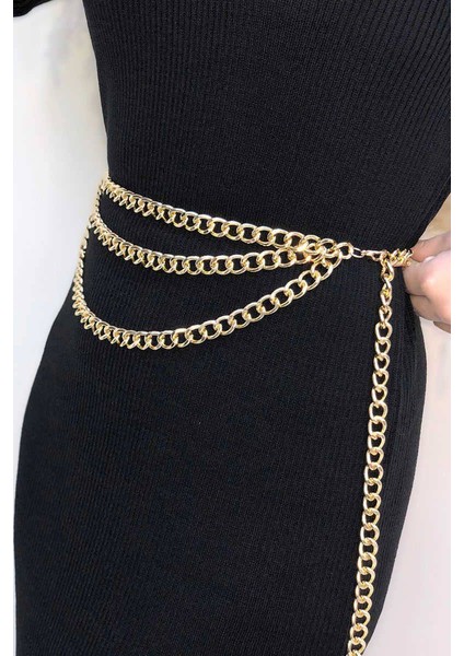 3 Sıralı Altın Renk Zincir Kemer