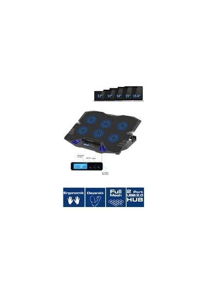 FNC-5235ST GS6 Notebook Soğutucu (6xFan) LCD Kontrol Panel Metal Izgara 5 Kademeli Yükseklik modelleri