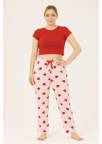 Kadın Kalp Desenli Tek Alt Somon