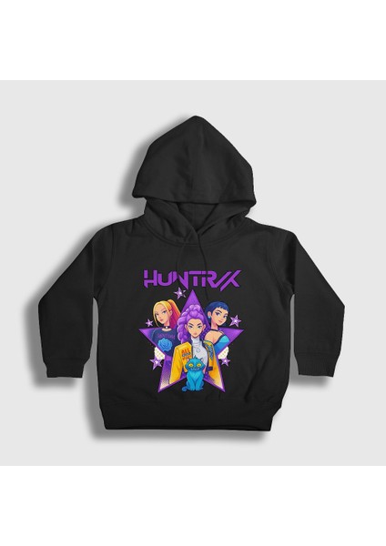 Unisex Çocuk Siyah Poster Huntrix K Pop Demon Hunters Kapüşonlu Sweatshirt