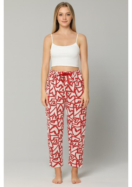 Kadın Kalp Desenli Tek Alt Kırmızı