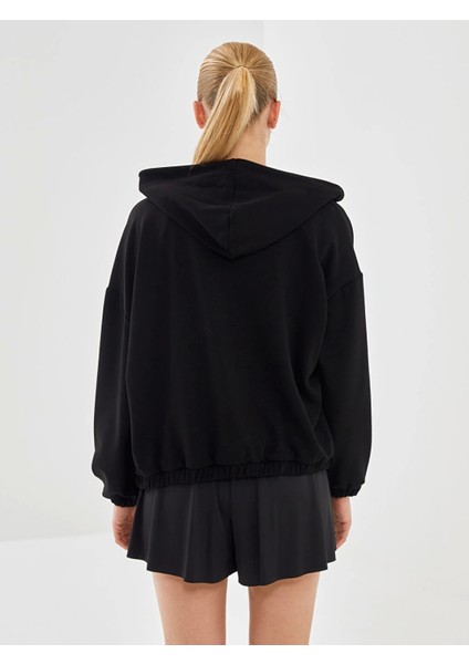 Xsıde Actıve Siyah Kapüşonlu Oversize Kadın Kalın Fermuarlı Sweatshirt fırsatları