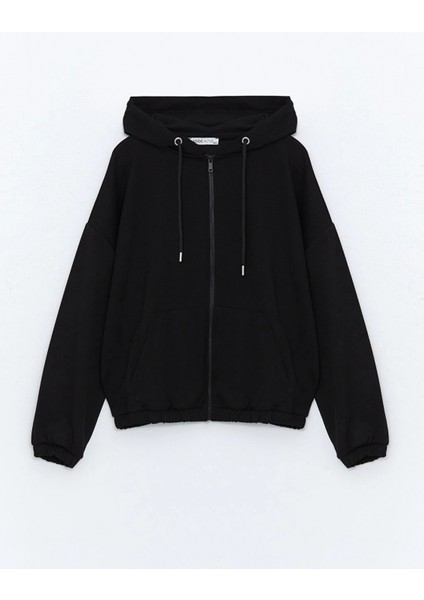 Xsıde Actıve Siyah Kapüşonlu Oversize Kadın Kalın Fermuarlı Sweatshirt indirimleri