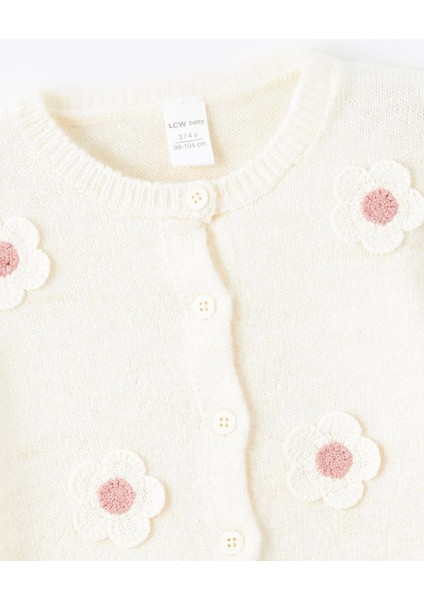 Lcw Kids Ekru Bisiklet Yaka Çiçek Nakışlı Kız Çocuk Triko Hırka modelleri