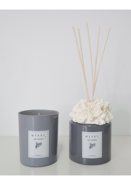 Gri Dark Amber Oda Kokusu ve Vegan Mum Seti