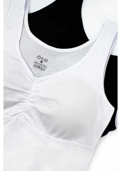 Kadın Atlet Büzgülü Çıkarılabilir Pedli (%96 Pamuk - %4 Elastan) fiyatları