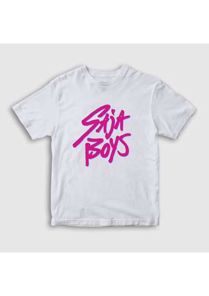 Unisex Çocuk Beyaz Logo Saja Boys K Pop Demon Hunters T-Shirt