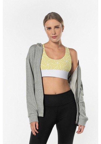 Sarı Lotus Desenli Yüksek Destekli Sırt Detaylı Kaplı Kadın Spor Sütyeni fırsatları