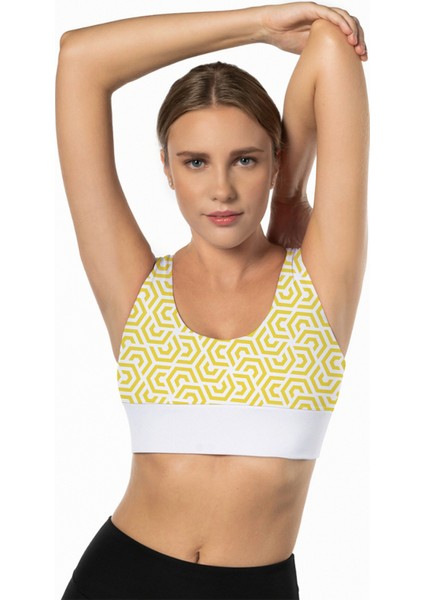 Sarı Lotus Desenli Yüksek Destekli Sırt Detaylı Kaplı Kadın Spor Sütyeni indirimleri