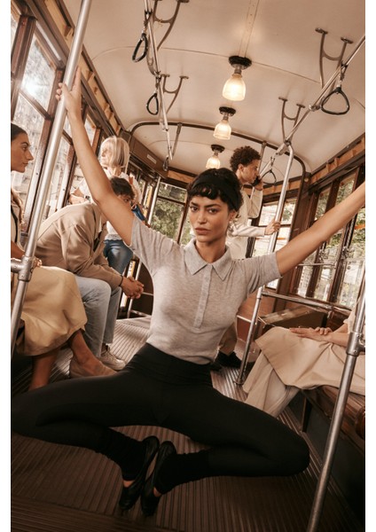 Gri Melanj Polo Yaka Kısa Kollu Slim Fit Tişört