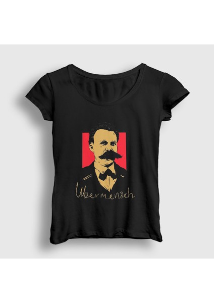 Kadın Siyah Ubermensch Felsefe Filozof Friedrich Nietzsche T-Shirt