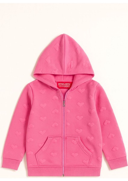 Dokulu Kız Çocuk Kapüşonlu hırka - Pembe