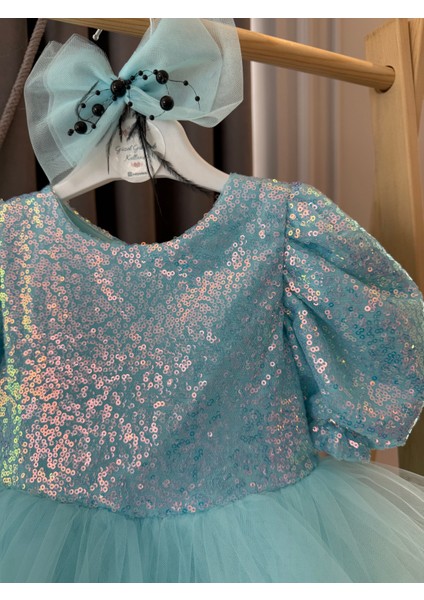 Aden Pullu Payetli Tütü Doğum Günü Mezuniyet Parti Kostüm Kısa Balon Kollu Abiye Kız Çocuk Elbise fiyatları