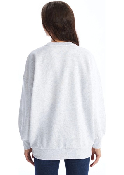 Lcw Vision Gri Bisiklet Yaka Baskılı Oversize Kadın Kalın Sweatshirt fırsatları