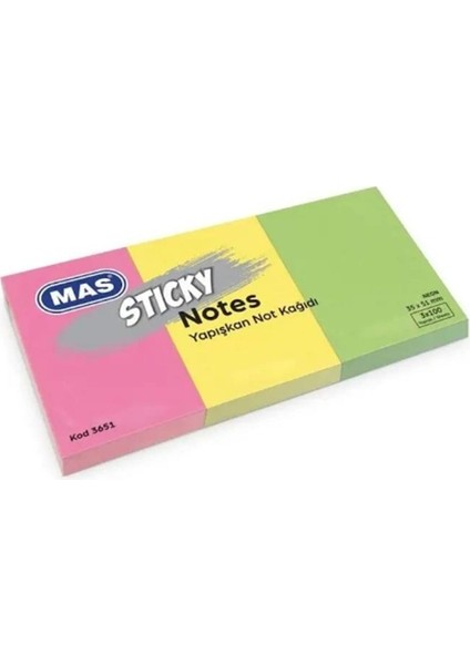 Postit 35X51 Yapışkanlı Not Kağıdı 100 Sayfa 3 Renk Neon - 2 Adet