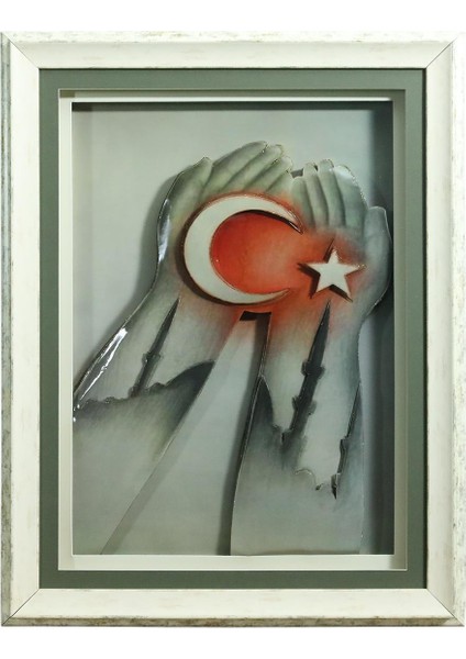 El Işçiliği Ay Yıldız Kağıt Rölyef Tablo 66X85 cm - 6350