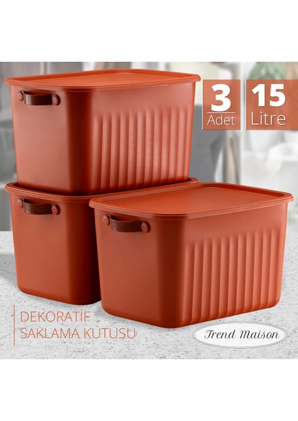 Çok Amaçlı Düzenleyici, Kapaklı Kutu, Dekoratif Saklama Kutusu, Banyo Mutfak Organizer Kiremit Büyük 3'lü