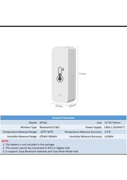 Tuya Bt Akıllı Sıcaklık Nem Sensörü Kapalı Higrometre Bluetooth Uyumlu App Uzaktan Kumanda Alexa Google Home ile Çalışır