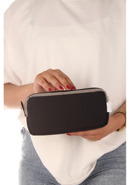 Siyah İki Gözlü Krinkıl Kumaş Kalem Çantası Kalemlik (173) fırsatları