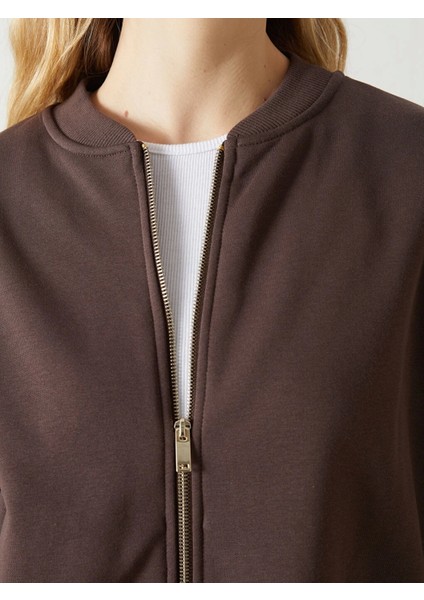 Lcw Vision Kahverengi Kolej Yaka Oversize Kadın Fermuarlı Sweatshirt modelleri