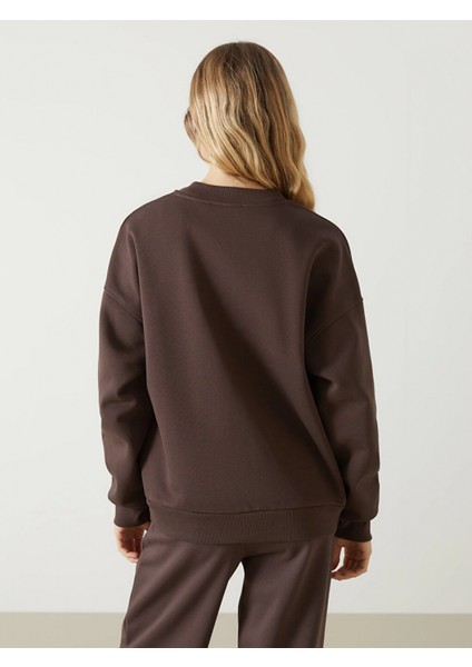 Lcw Vision Kahverengi Kolej Yaka Oversize Kadın Fermuarlı Sweatshirt fırsatları