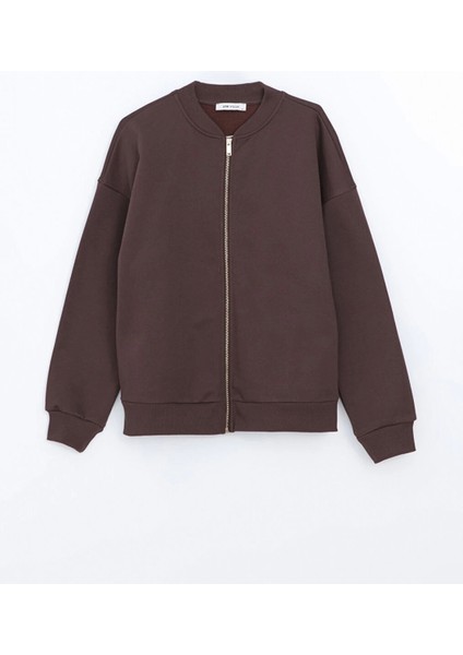 Lcw Vision Kahverengi Kolej Yaka Oversize Kadın Fermuarlı Sweatshirt indirimleri