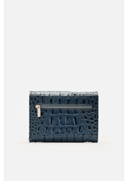 Hakiki Prestige Croco Deri Nero Kadın Cüzdan Bayan Cüzdan 13X9 Cm, Arka Fermuarlı, Çift Çıtçıtlı