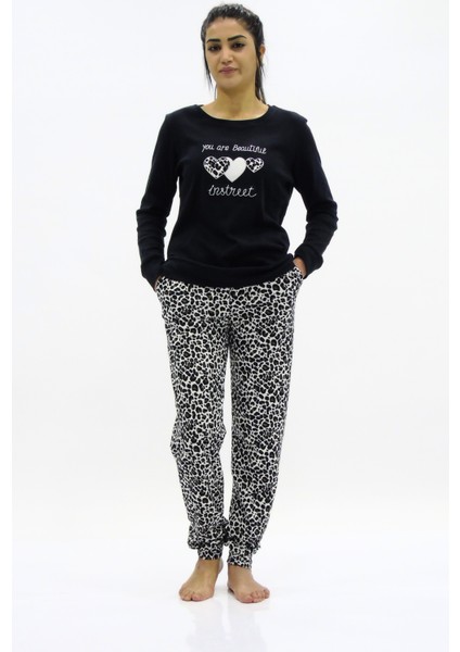 Leopar Kombinli Nakış Detaylı Pijama Takımı fiyatları